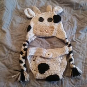 Crochet cow hat and diaper cover